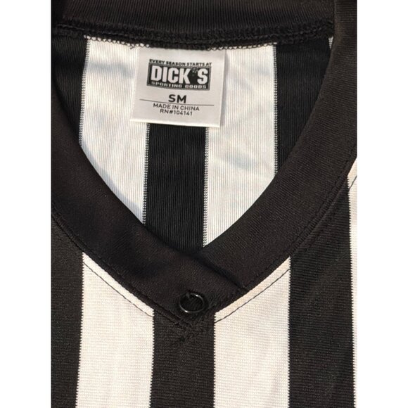 Dicks Black White Striped Referee Shirt V Neck Short Sleeves Size Snall - Picture 3 of 4